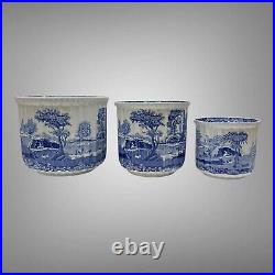 Discontinued Spode Blue Italian Cachepots Planters 3 Piece Nesting Set