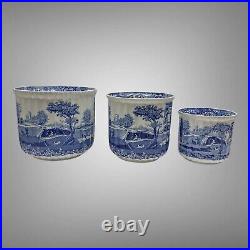 Discontinued Spode Blue Italian Cachepots Planters 3 Piece Nesting Set