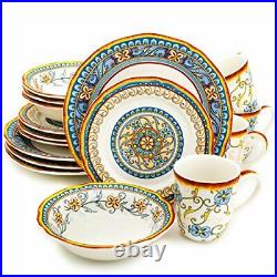 Duomo Collection Italian-Inspired 16 Piece Ceramic Dinnerware Set, Floral Design
