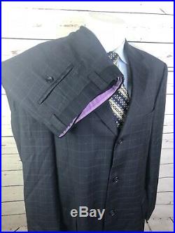 Earvin Magic Johnson Signature Sz 44R Blue Plaid 2 Piece Suit 120s Wool 38x29