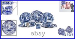 Elegant Blue Italian 12-Piece Dinnerware Set Service for 4 Fine Earthenware