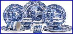 Elegant Blue Italian 12-Piece Dinnerware Set Service for 4 Fine Earthenware