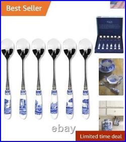 Elegant Blue Italian Tea Spoons Set of 6 6 Inch Stainless Steel with Porcelain