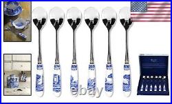 Elegant Blue Italian Tea Spoons Set of 6 6 Inch Stainless Steel with Porcelain