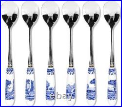 Elegant Blue Italian Tea Spoons Set of 6 6 Inch Stainless Steel with Porcelain