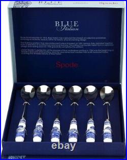 Elegant Blue Italian Tea Spoons Set of 6 6 Inch Stainless Steel with Porcelain