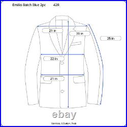 Emilio Batch Mens Blue ITALIAN Wool Pleated 2 Pc Suit 42R Jacket 36x30 Pant