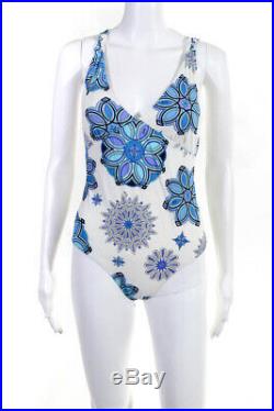 Emilio Pucci Womens Printed One Piece Swimsuit White Blue Size 46 Italian