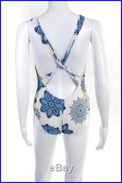 Emilio Pucci Womens Printed One Piece Swimsuit White Blue Size 46 Italian