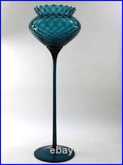 Empoli Italian Peacock Blue Optic Art Glass Stem Goblet Bowl Compote Vase