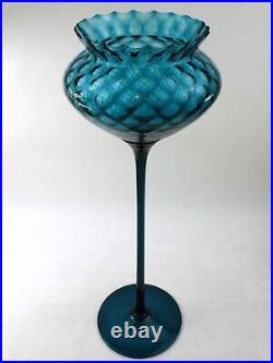 Empoli Italian Peacock Blue Optic Art Glass Stem Goblet Bowl Compote Vase