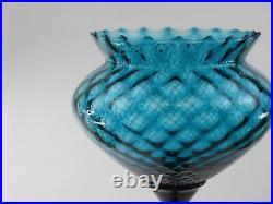 Empoli Italian Peacock Blue Optic Art Glass Stem Goblet Bowl Compote Vase