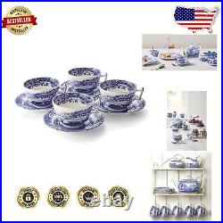 Exquisite Blue Italian Fine Earthenware Teacups Set of 4 Historical Design