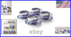 Exquisite Blue Italian Fine Earthenware Teacups Set of 4 Historical Design