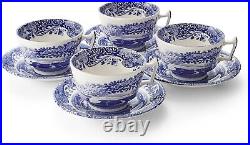 Exquisite Blue Italian Fine Earthenware Teacups Set of 4 Historical Design