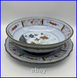 FAENZA Garofano Blue Carnation Sigma 11 Salad Mixing Bowl & 13 Plate Italy