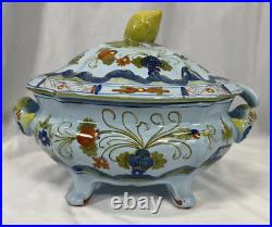 FAENZA Garofano Blue Carnation Sigma Soup Tureen Lid Ladle & Under Plate Italy