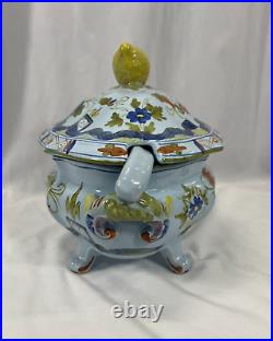 FAENZA Garofano Blue Carnation Sigma Soup Tureen Lid Ladle & Under Plate Italy