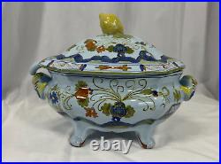 FAENZA Garofano Blue Carnation Sigma Soup Tureen Lid Ladle & Under Plate Italy