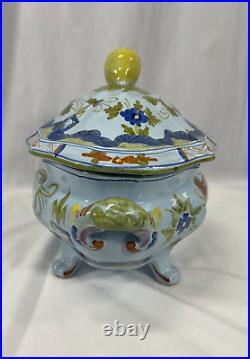 FAENZA Garofano Blue Carnation Sigma Soup Tureen Lid Ladle & Under Plate Italy