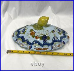 FAENZA Garofano Blue Carnation Sigma Soup Tureen Lid Ladle & Under Plate Italy