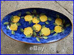 FOUR PIECE SET ITALIAN Hand Painted platters and pitcher, Blue, Lemons