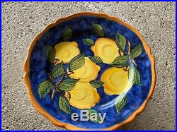 FOUR PIECE SET ITALIAN Hand Painted platters and pitcher, Blue, Lemons