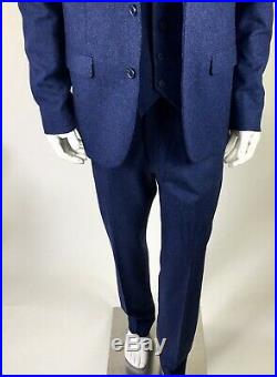 Farah Mens Tailored Fit Suit 3 Piece Blue Jacket 40 & trousers 34 32 + Vest