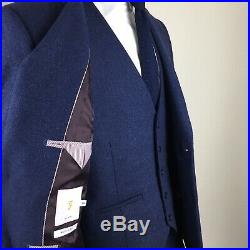 Farah Mens Tailored Fit Suit 3 Piece Blue Jacket 40 & trousers 34 32 + Vest