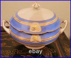 Ginori Impero Blue Turquoise Armorial Soup Tureen And Lid Gold Encrusted Large