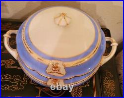 Ginori Impero Blue Turquoise Armorial Soup Tureen And Lid Gold Encrusted Large