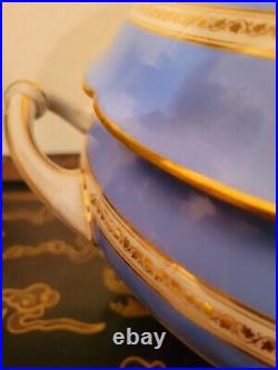 Ginori Impero Blue Turquoise Armorial Soup Tureen And Lid Gold Encrusted Large