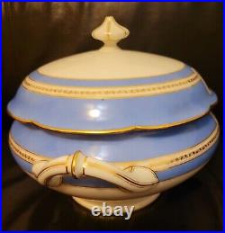 Ginori Impero Blue Turquoise Armorial Soup Tureen And Lid Gold Encrusted Large