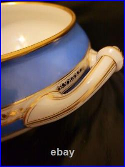 Ginori Impero Blue Turquoise Armorial Soup Tureen And Lid Gold Encrusted Large