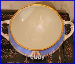 Ginori Impero Blue Turquoise Armorial Soup Tureen And Lid Gold Encrusted Large