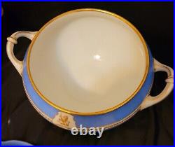 Ginori Impero Blue Turquoise Armorial Soup Tureen And Lid Gold Encrusted Large