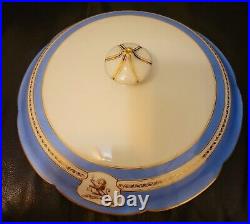 Ginori Impero Blue Turquoise Armorial Soup Tureen And Lid Gold Encrusted Large