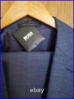 HUGO BOSS 2 Pc Blue Italian Tic Weave Fabric Slim Fit Suit Jacket Size 42R/36W