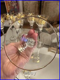 Hand Painted Swans 24kt Gold & Blue Italian Crystal Goblets Italy made Set of 8