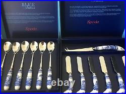 Hostess Set Spode Blue Italian 13 Pieces Spoons Cheese Knife Spreaders New