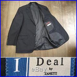 IDeal By ZANETTI Navy Blue Wool 2 Piece Suit Super 120S Designer 44 W36 L33