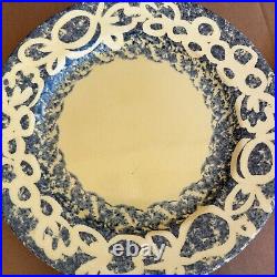 ITALIAN Hand Painted Set of 6 Blue Dinner Plates=11.25 & Green Soup Bowls=9