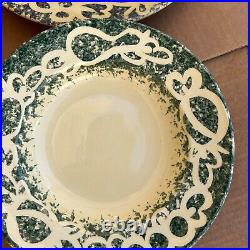 ITALIAN Hand Painted Set of 6 Blue Dinner Plates=11.25 & Green Soup Bowls=9