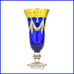 Interglass Italy Crystal Glass 24K Gold Cobalt Blue Italian Champagne Flute