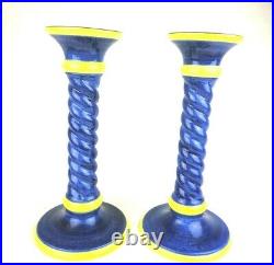 Intrada Italian 15 Candlestick Holders Pair Ceramic Made in Italy Candle Blue