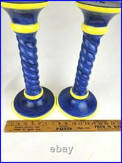 Intrada Italian 15 Candlestick Holders Pair Ceramic Made in Italy Candle Blue