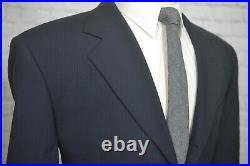Issimo Mens Navy Blue ITALIAN Wool Stripe Pleated 2pc Suit 43R Jacket 38/29 Pant