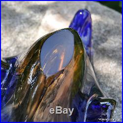 Italian Art Glass Console Bowl, Stunning Amber To Cobalt, 17 Piece