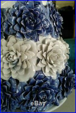 Italian Ceramic pottery Blue white Chrysanthemum floral Center piece bouquet 40s