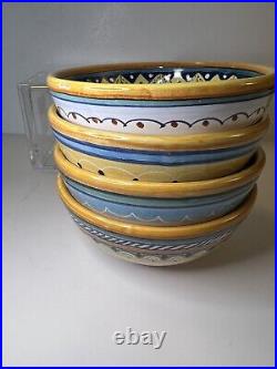 Italian Majolica Small Bowls (4) Signed Yellow Orange Blue Hand Made